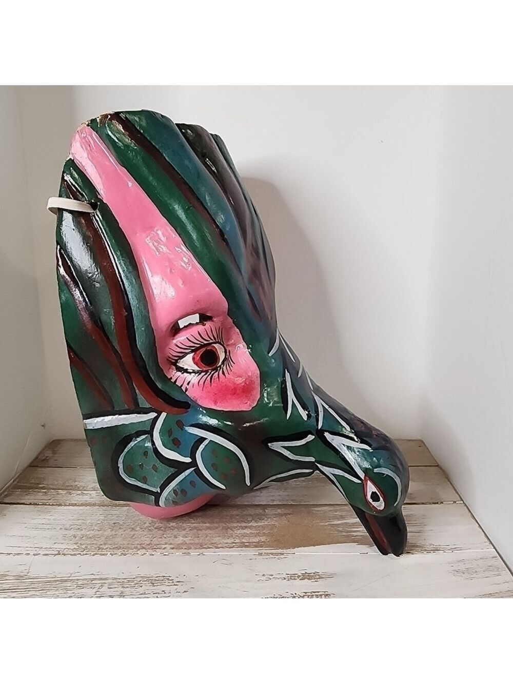 Vtg Guatemalan Mayan Wooden Festival Mask Human Bird Duck Hybrid Hand Painted